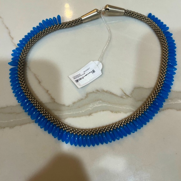 BUNDLE - Blue “Rice” Beading Silver Choker and matching earrings - Picture 6 of 8